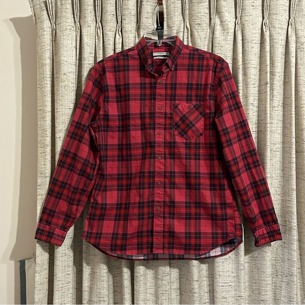 Mango Man Cotton Plaid Long Sleeve Button Down Shirt